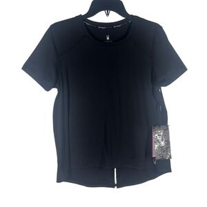 Spyder Active Womens Black Short Sleeve Split Back T-Shirt‎ Top Sz Medium NEW